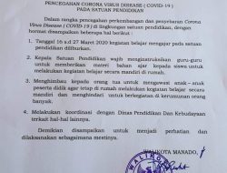 Cegah COVID-19, ini SE yang diterbitkan Walikota Manado untuk kepala sekolah