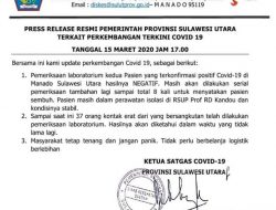 Pemeriksaan tahap dua, pasien COVID-19 di Manado hasilnya NEGATIF