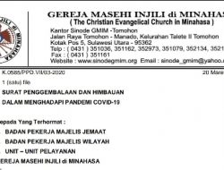 Edaran Sinode GMIM: 2 kali Ibadah Minggu dilaksanakan di rumah, ini isi lengkapnya