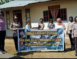 Polwan Polres Minsel bagi kebutuhan pokok untuk warga terdampak Covid-19
