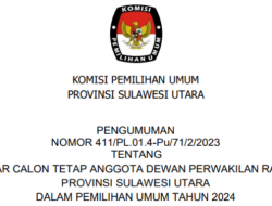 KPU Sulut Umumkan DCT Caleg DPRD Sulut Pemilu 2024, Ini Daftarnya