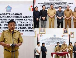 Resmi Gubernur Olly Dondokambey Teken NPHD Untuk Pemilu, Pemprov Sulut, KPU dan Bawaslu