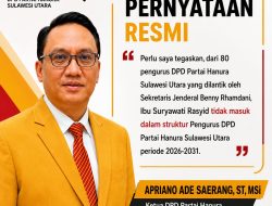 Apriano Ade Saerang Sebut Suryawati Bukan Pengurus DPD Hanura Sulut Periode 2026-2031